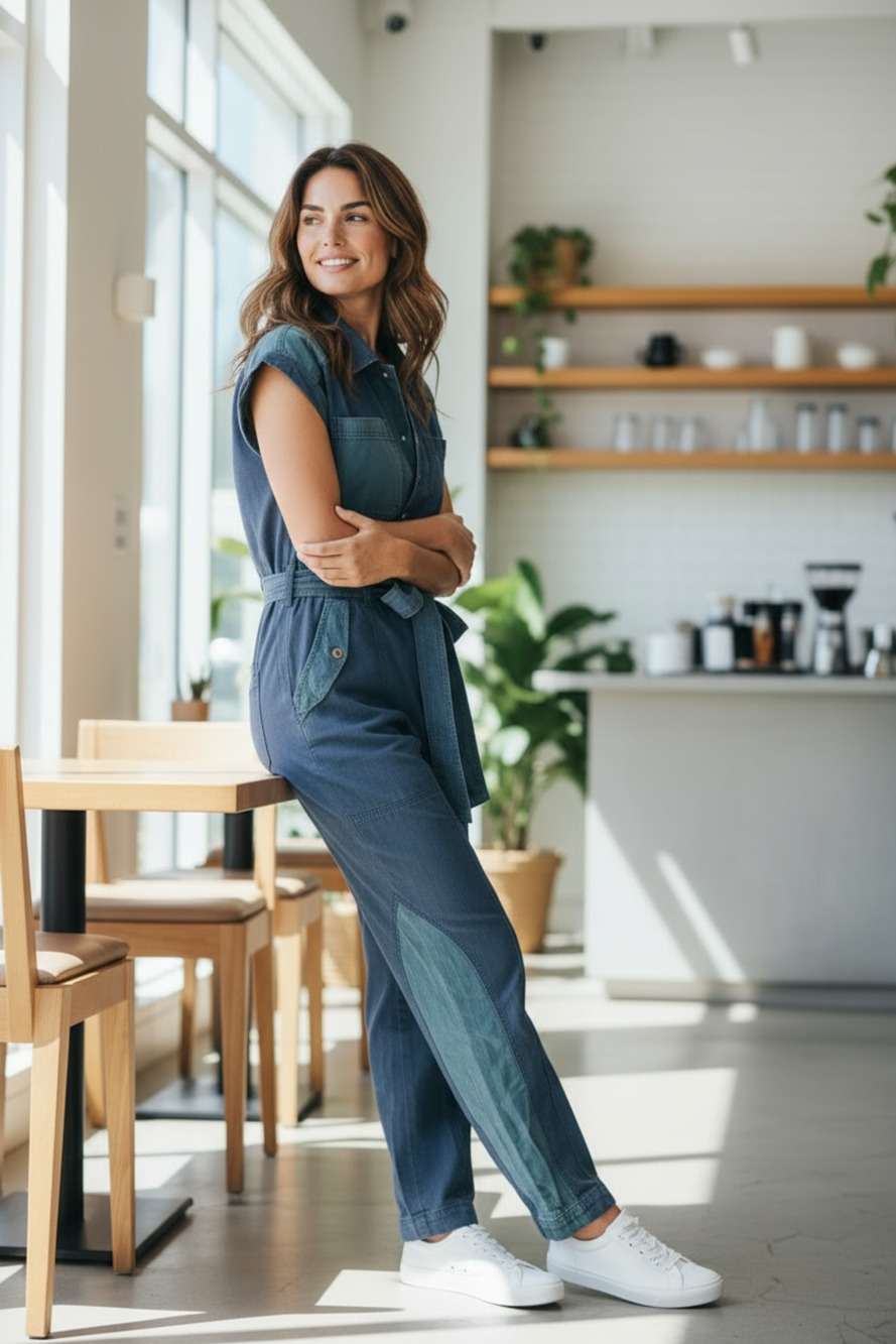 Ulla Johnson Denim Jumpsuit, Navy Blue Panelled Cotton, Women's Size L(12).